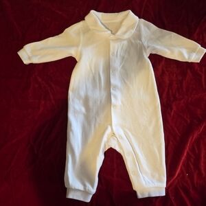 White Cozy Footie One Piece with Ribbed Cuffs